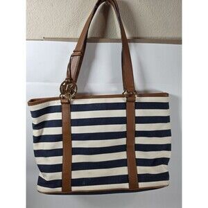 Michael Kors Blue White Striped Canvas Large tote.